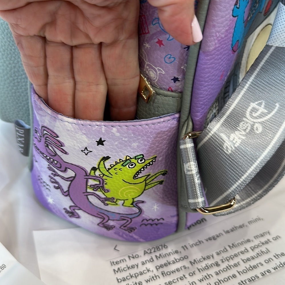 Wonda Pop Disney Pixar Monsters 11” mini backpack Peek-A-Boo Vegan Leather - Picture 11 of 11